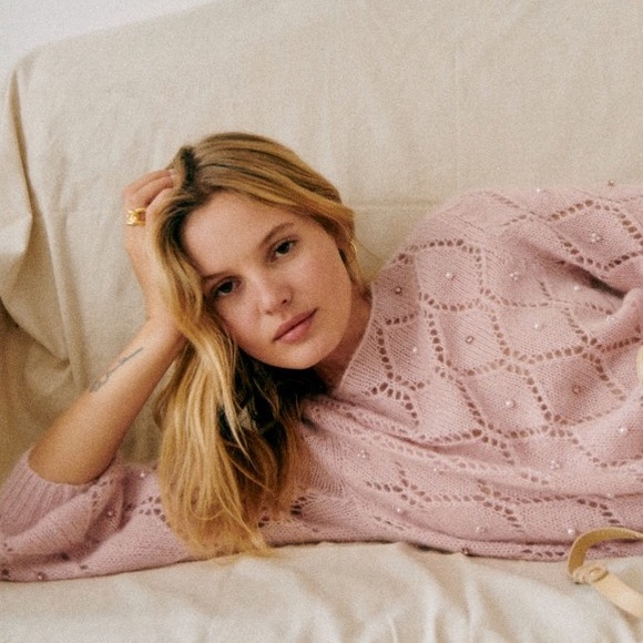 Sezane FEDERICA JUMPER Mohair Knit Long Sleeve Crew Neck Embellished Size S NWT - Picture 6 of 12